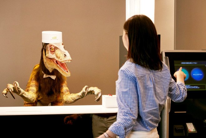 Japan, Henn-na Hotel, hotel run by robots, energy efficient, humanoids rceptionist, dinosaur receptionist, automated system , world's first hotel run by robots, robots run hotel in Japan, 'strange hotel'