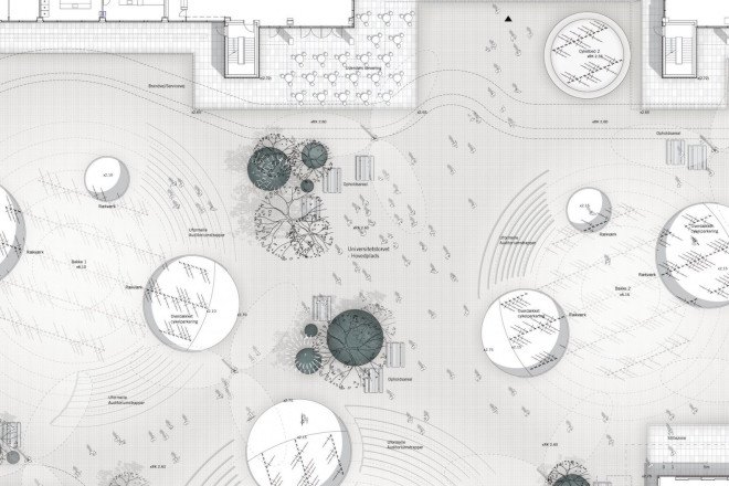 bicycle parking, University of Copenhagen, Copenhagen, COBE, KUA University Square, Amager Fælled, bicycle parking hills, bicycle friendly design, public square, urban square,