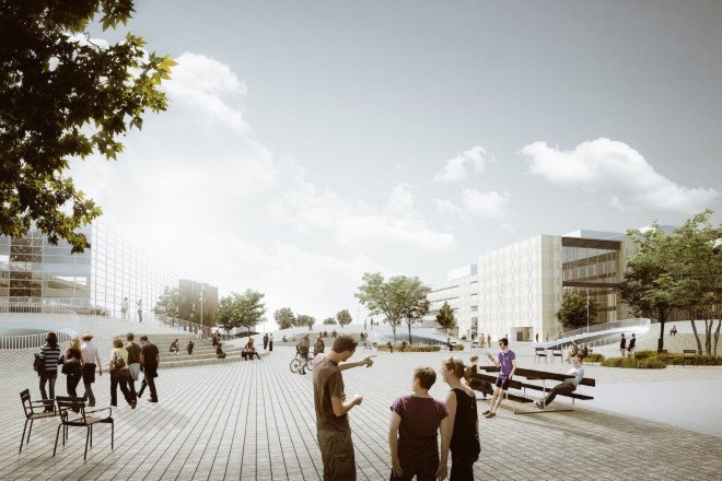 bicycle parking, University of Copenhagen, Copenhagen, COBE, KUA University Square, Amager Fælled, bicycle parking hills, bicycle friendly design, public square, urban square,