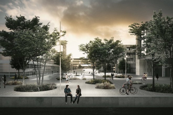 bicycle parking, University of Copenhagen, Copenhagen, COBE, KUA University Square, Amager Fælled, bicycle parking hills, bicycle friendly design, public square, urban square,