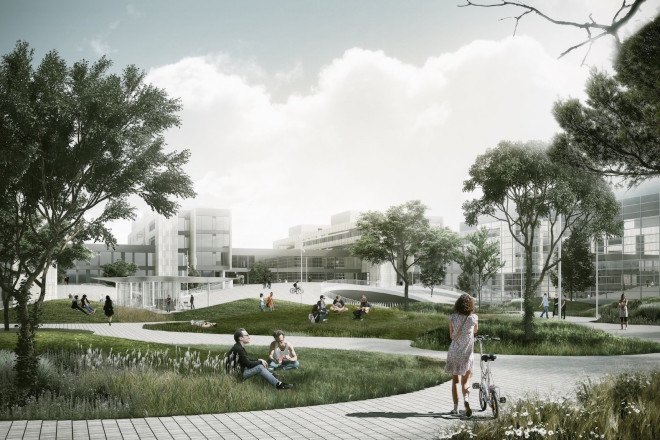 bicycle parking, University of Copenhagen, Copenhagen, COBE, KUA University Square, Amager Fælled, bicycle parking hills, bicycle friendly design, public square, urban square,