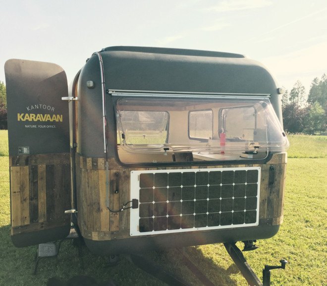 mobile micro office, micro office, micro office campsite, mobile office, amsterdam micro office, kantoor karavaan, work in the woods, office in the woods, sustainsville, campsite office