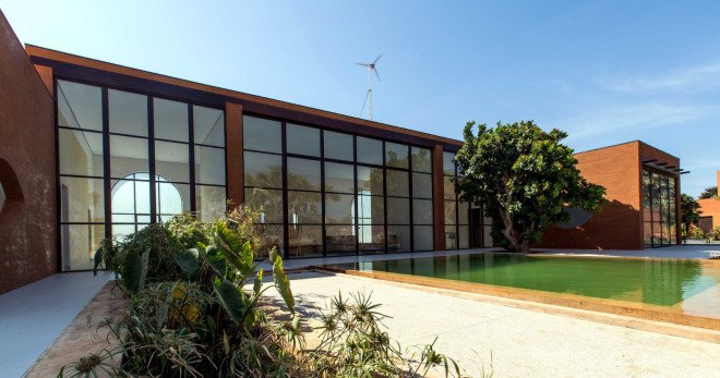 atelier koe, khamsa, senegal, clay bricks, harvested raw materials, raw building materials, solar power, wind power, wind turbine, natural pool, natural filtration system, natural freshwater pool, natural swimming pool