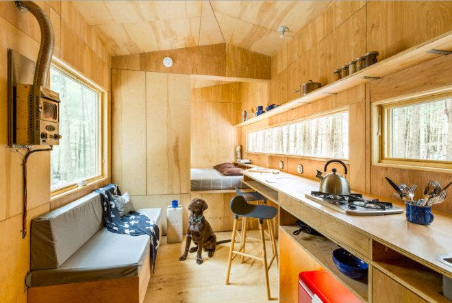 Tiny House Interior Getaway, Getaway startup, Getaway Harvard startup, tiny house by Harvard students, Harvard, Harvard student architects, Harvard Innovation Lab, Millennial Housing Lab, off grid, tiny house, microhomes, tiny house living, tiny homes, cabin, Clara, Clara tiny house,
