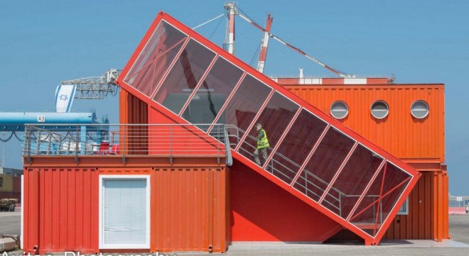 Tel Aviv, Potash Architects, modern office, office spaces, shipping containers, reused materials, prefab offices, prefab architecture, green architecture sustainable building, modular building
