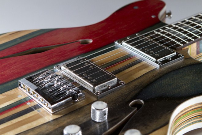 Nick Pourfard, Prisma Guitars, up cycling, reclaimed skateboards, reclaimed skateboard decks, guitars, ecofriendly company, woodworking, handmade guitars, skateboarding, guitars,
