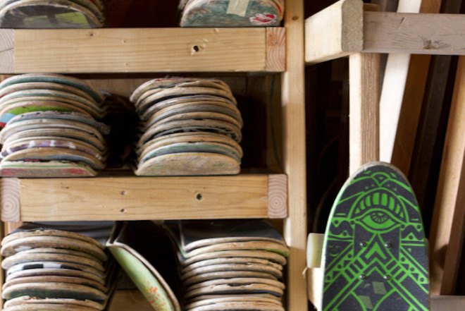Nick Pourfard, Prisma Guitars, up cycling, reclaimed skateboards, reclaimed skateboard decks, guitars, ecofriendly company, woodworking, handmade guitars, skateboarding, guitars,
