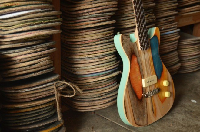 Nick Pourfard, Prisma Guitars, up cycling, reclaimed skateboards, reclaimed skateboard decks, guitars, ecofriendly company, woodworking, handmade guitars, skateboarding, guitars,