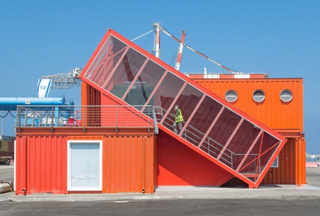 Tel Aviv, Potash Architects, modern office, office spaces, shipping containers, reused materials, prefab offices, prefab architecture, green architecture sustainable building, modular building