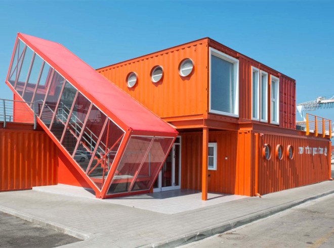 Tel Aviv, Potash Architects, modern office, office spaces, shipping containers, reused materials, prefab offices, prefab architecture, green architecture sustainable building, modular building