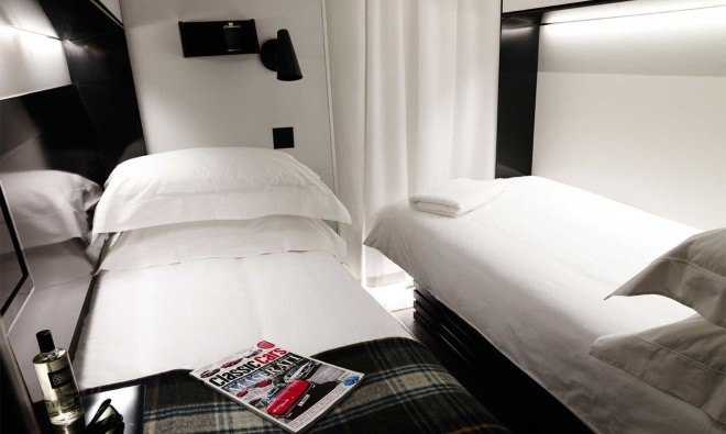 Tangerine, pop-up portable hotel, Snoozebox, hotel redesign, luxury accomodation, sleek interiors, folding beds, Glastonbury Festival, Radical Innovation in Hospitality