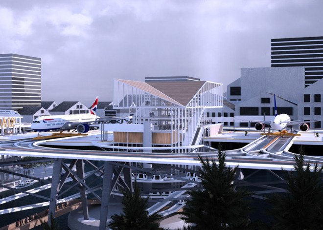 Alex Sutton, Bartlett School of Architecture, Stockholm, Stockholm City Airport, Stockholm Airport City by Alex Sutton, taxi-track runways, airports, airport design, utopian airport,