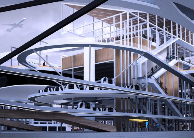 Alex Sutton, Bartlett School of Architecture, Stockholm, Stockholm City Airport, Stockholm Airport City by Alex Sutton, taxi-track runways, airports, airport design, utopian airport,