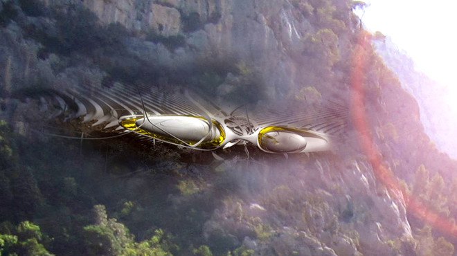 Margot Krasojevic, hanging campsite, hanging hotel, climbing, climbers, futuristic design, suspended structure, louver system, lightweight materials, carbon fiber, lightweight materials, green design, green technology