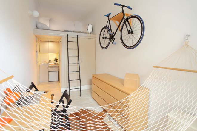Szymon Hanczar, tiny home, tiny apartment, 140 square foot apartment, 13 square metre apartment, Poland, interiors, interior design, compact spaces, multipurpose living space,