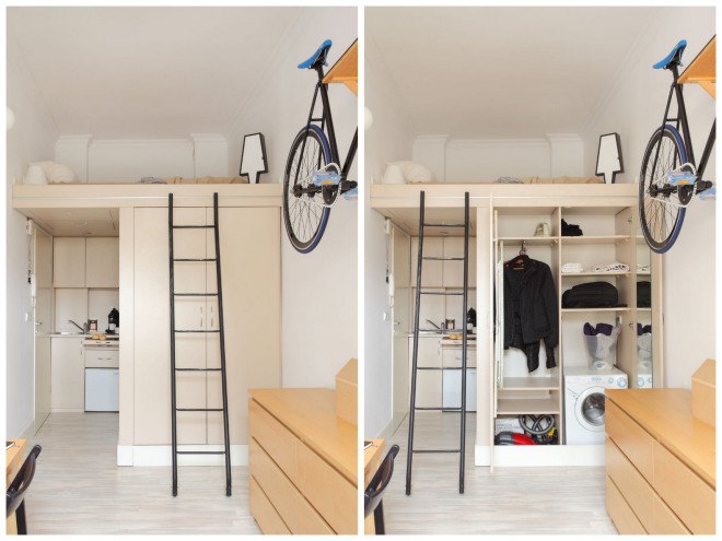 Szymon Hanczar, tiny home, tiny apartment, 140 square foot apartment, 13 square metre apartment, Poland, interiors, interior design, compact spaces, multipurpose living space,