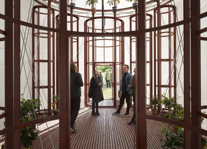 Orangery, pavilion, plastic structure, plastic architecture, green church, temporary architecture, Lenschow & Pihlmann, temporary shelter, art gallery, reused materials, green design, translucent envelope, Denmark