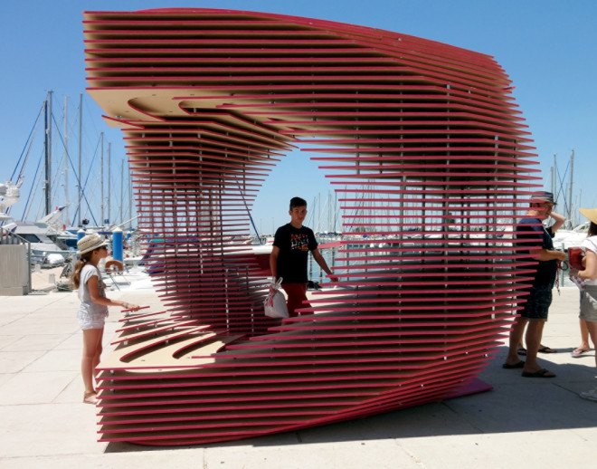 TOMA!, wooden sculpture, art installation, Lively Architecture Festival, outdoor furniture, experimental architecture, built-in furniture, green design, MDF boards, MDF materials, wooden structure, green architecture