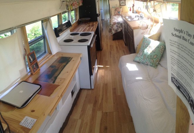 tiny home bus conversion, tiny house, tiny home, bus home, bus renovation, tiny home renovation, turning bus into a tiny house, stephanie adams, school bus conversion, tiny home school bus