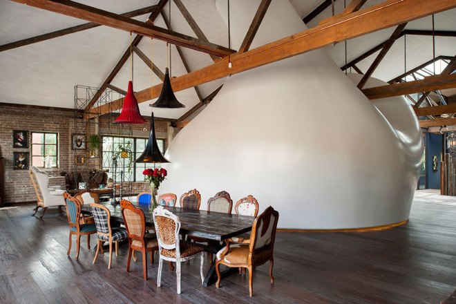Allen Jack+Cottier, sleeping pod, private house, Sydney, green renovation, warehouse renovation, green materials, resin, natural light, LED lights, green lighting