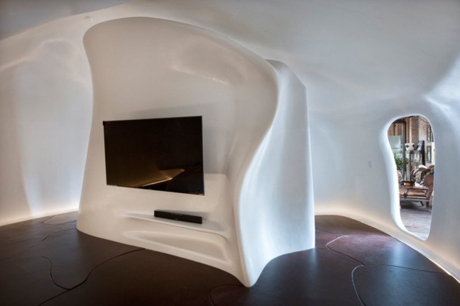 Allen Jack+Cottier, sleeping pod, private house, Sydney, green renovation, warehouse renovation, green materials, resin, natural light, LED lights, green lighting