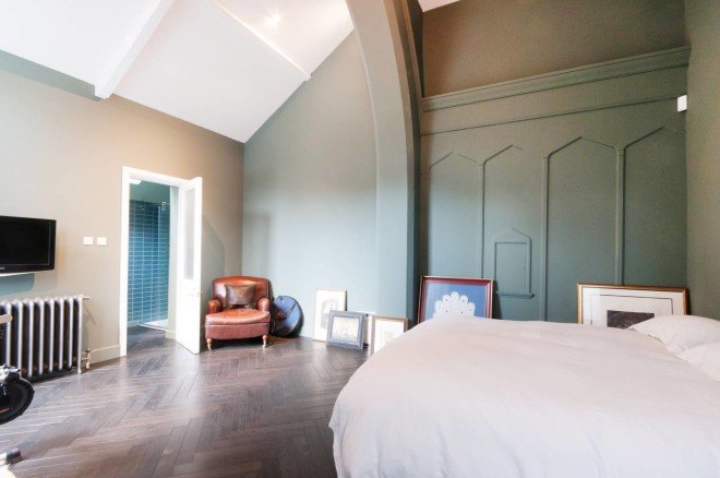 london church renovation, church converted into house, kensington london, london real estate, converted houses, open floor plan, stained glass, church architecture
