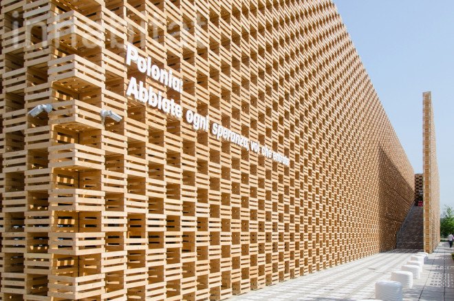 2015 Milan Expo, 2pm, archtiectural facade, Poland, Polish design, polish designers, Polish green architecture, Polish green building, Polish Pavilion, recycled wood, warsaw, Wood, wood architecture, wood facade, world expo 2015