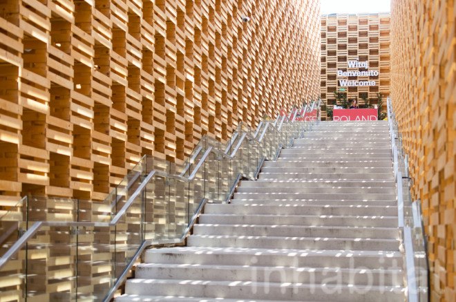 2015 Milan Expo, 2pm, archtiectural facade, Poland, Polish design, polish designers, Polish green architecture, Polish green building, Polish Pavilion, recycled wood, warsaw, Wood, wood architecture, wood facade, world expo 2015