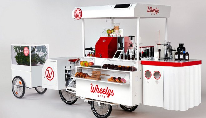 wheelys, food cart, bike cafe, mobile cafe, mobile coffee shop, solar power, e-assist bike, nordic society for invention and discovery, sustainable food