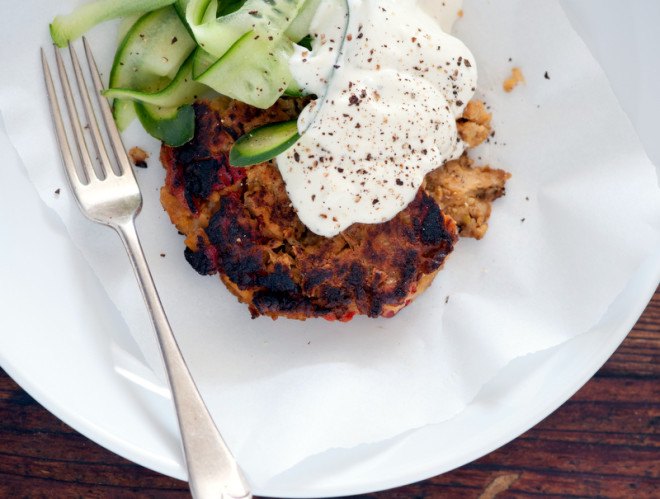 chickpea patty with feta and cucumber
