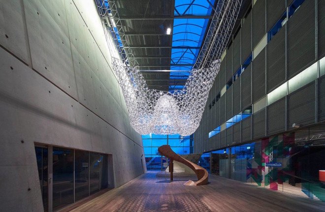IASS, International Association for Shell and Spatial Structure, BIC Cristal pen, BIC pens, recycled BIC pens, BIC pen pavilion, BIC pen canopy, AAU Anastas, Landolf Rhode-Barbarigos, and Yann Santerre, recycled pens, recycled materials, tetrahedron models,