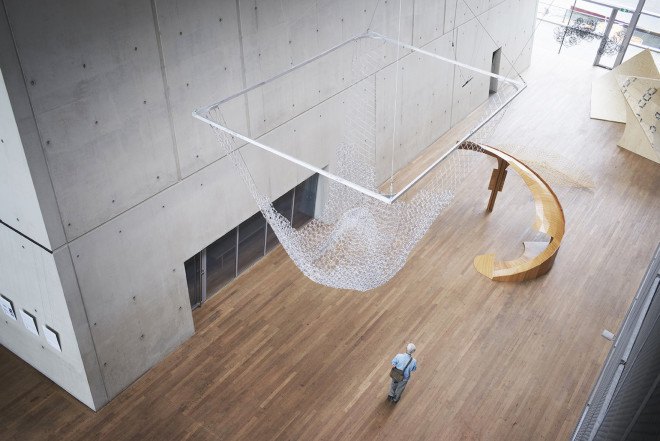 IASS, International Association for Shell and Spatial Structure, BIC Cristal pen, BIC pens, recycled BIC pens, BIC pen pavilion, BIC pen canopy, AAU Anastas, Landolf Rhode-Barbarigos, and Yann Santerre, recycled pens, recycled materials, tetrahedron models,