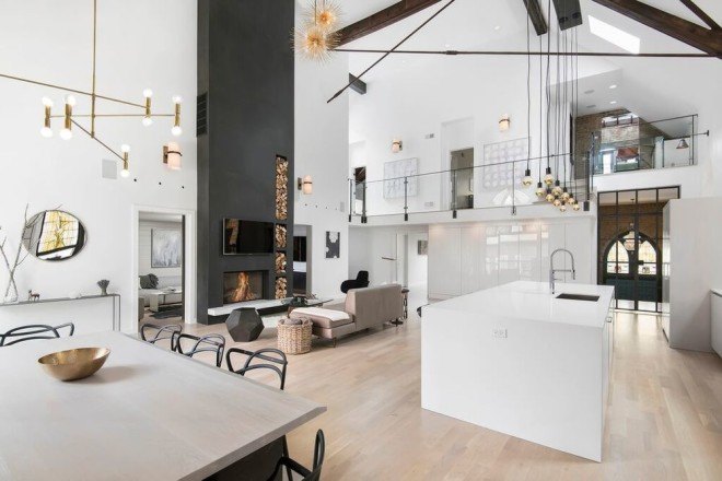 Linc Thelen Design, Scrafano Architects, Murphy Bed, custom built furniture, historic church, church renovation, church turned home, church conversion, church home conversion, stained glass windows, bell tower, contemporary home, Chicago,