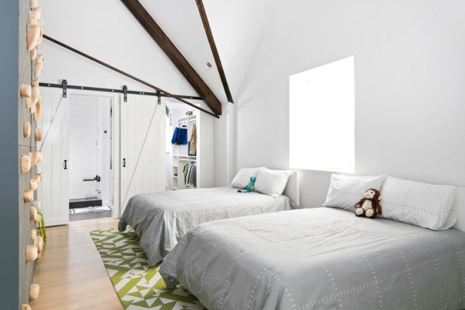 Linc Thelen Design, Scrafano Architects, Murphy Bed, custom built furniture, historic church, church renovation, church turned home, church conversion, church home conversion, stained glass windows, bell tower, contemporary home, Chicago,