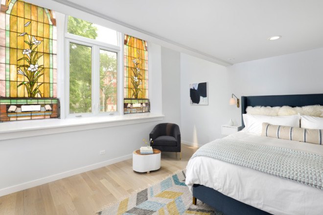 Linc Thelen Design, Scrafano Architects, Murphy Bed, custom built furniture, historic church, church renovation, church turned home, church conversion, church home conversion, stained glass windows, bell tower, contemporary home, Chicago,