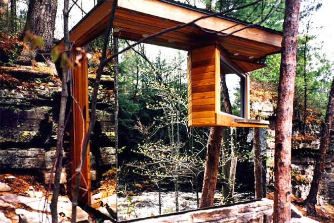 dan hisel, dan hisel architecture, sauna, cadyville sauna, upstate new york, mirrored sauna, local materials