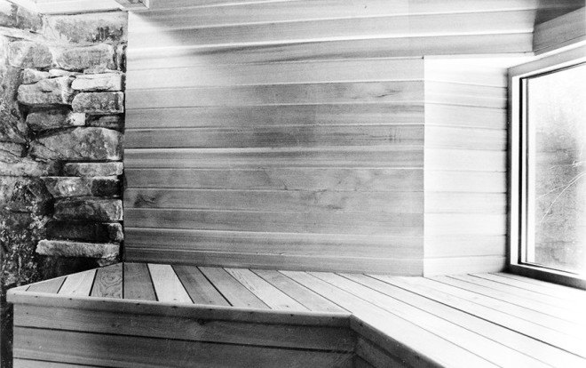 dan hisel, dan hisel architecture, sauna, cadyville sauna, upstate new york, mirrored sauna, local materials