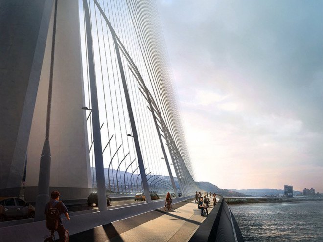 Zaha Hadid Architects, Danjiang Bridge International Competition, Danjiang Bridge, single-mast bridge, bridge design, pedestrian bridge, cable-stayed bridge, Taipei, Taiwan, green transportation