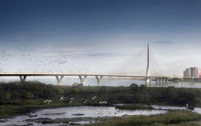 Zaha Hadid Architects, Danjiang Bridge International Competition, Danjiang Bridge, single-mast bridge, bridge design, pedestrian bridge, cable-stayed bridge, Taipei, Taiwan, green transportation