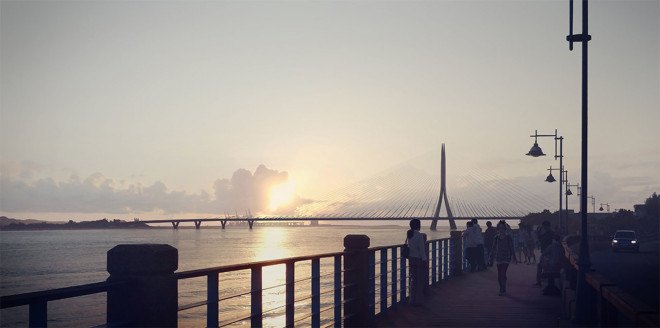 Zaha Hadid Architects, Danjiang Bridge International Competition, Danjiang Bridge, single-mast bridge, bridge design, pedestrian bridge, cable-stayed bridge, Taipei, Taiwan, green transportation