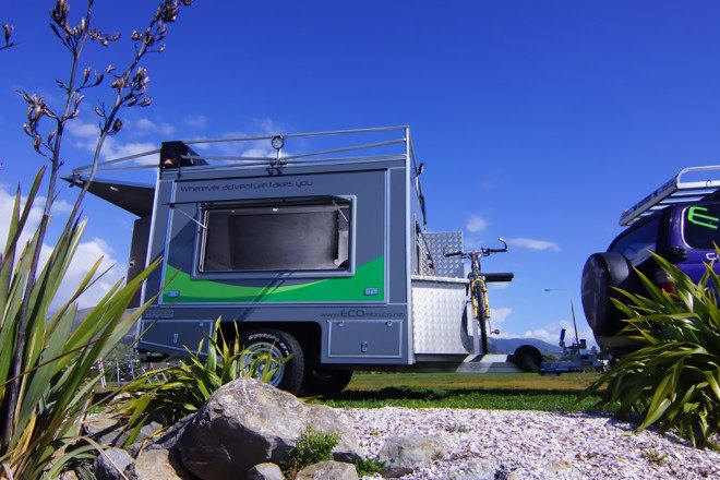 ECOmbo, Ecombo New Zealand, camper, off grid camper, solar-powered camper, camper trailer, LEDs, off grid trailer, solar-powered trailer, camper trailer, off grid adventure, portable toilet, outdoor hot shower,