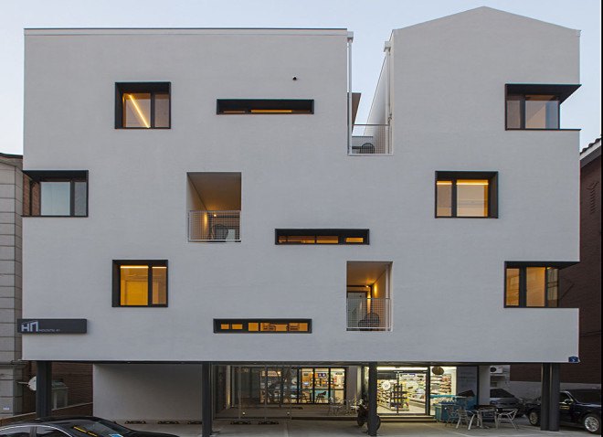 Archihood WXY, Seoul, residential architecture, common spaces, natural light, natural ventilation, green architecture, courtyard, exposed concrete, wooden flooring, multi-family housing