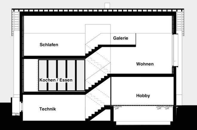 Holzhaus am Auerbach, Holzhaus am Auerbach by Christine Arnhard and Markus Eck, Christine Arnhard and Markus Eck, holiday home, alpine retreat, Urlaubs Architektur, Upper Bavaria, Germany, Upper Bavaria architecture, overhanging eaves, pitched roof, black stained timber, patina, split levels, Auerbach, cantilever,