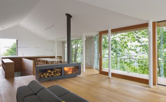 MultiPlan arhitekti, panoramic views, House Katarina, House Katarina by MultiPlan arhitekti, modern treehouse, open plan living area, open plan layout, green roof garage, floor to ceiling glazing, modern architecture, minimalist aesthetic, natural light,