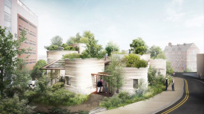 Thomas Heatherwick Studio, Maggie's center, Maggies Yorkshire, UK architecture, cancer care center, medical building, green roof, green-roofed building, public garden, green architecture