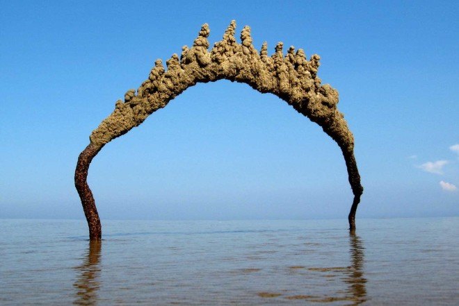 Matt Kaliner, dripping technique, sand castles, Harvard University lecturer, Neo-Gothic, dripping sand castles, wooden structure, Gaudí-inspired