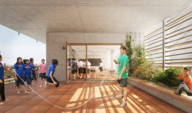 COOKFOX Architects, Steung Meanchey, Velcro Companies, Cambodian CHildren’s Fund, Neeson Cripps Academy, Neeson Cripps Academy by COOKFOX, terra-cotta, bamboo, solar shades, biophilic, biophilic design, passive design, ecofriendly school, solar heat gain, Cambodia, Phnom Penh,