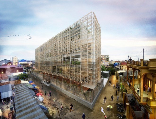 COOKFOX Architects, Steung Meanchey, Velcro Companies, Cambodian CHildren’s Fund, Neeson Cripps Academy, Neeson Cripps Academy by COOKFOX, terra-cotta, bamboo, solar shades, biophilic, biophilic design, passive design, ecofriendly school, solar heat gain, Cambodia, Phnom Penh,