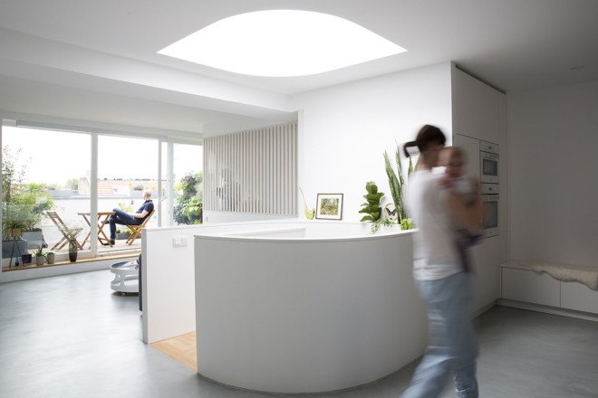 NowLab, Haus JJ, Berlin, small spaces, small apartment, spiral staircase, skylights, courtyards, green design, terrace, wooden flooring, Kreuzberg, German architects