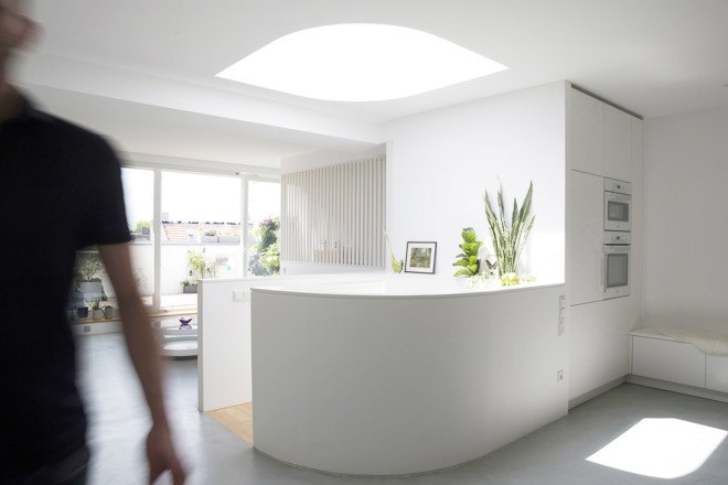 NowLab, Haus JJ, Berlin, small spaces, small apartment, spiral staircase, skylights, courtyards, green design, terrace, wooden flooring, Kreuzberg, German architects